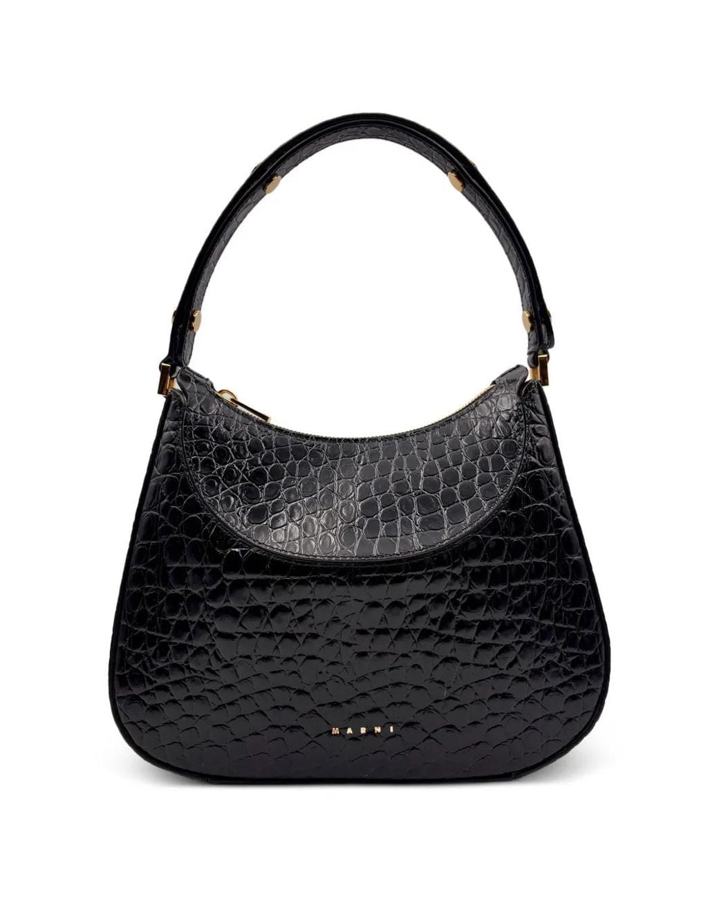 Marni Black Small Milano Crocodile-Effect Tote Bag