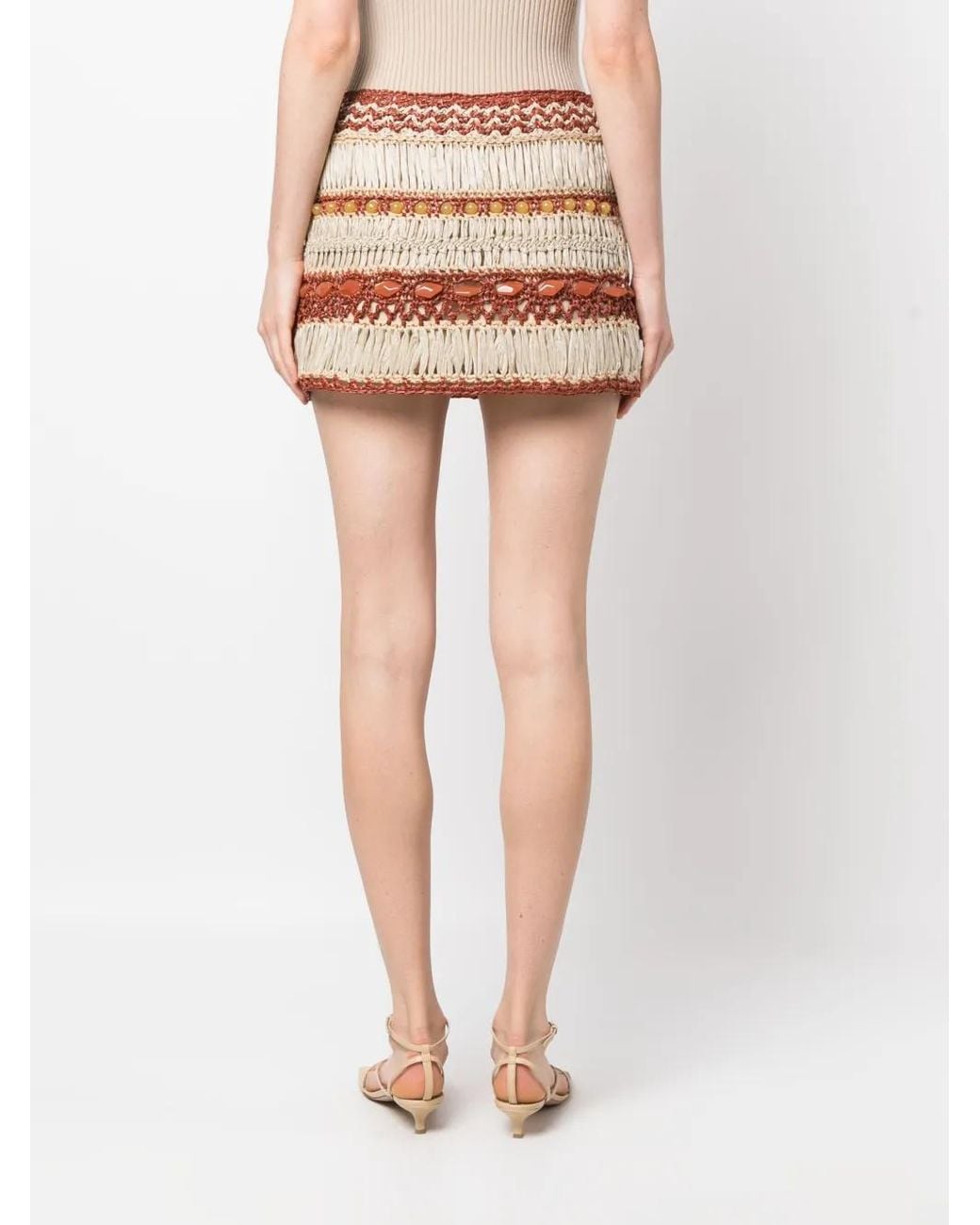 Alberta Ferretti Natural Layered Crochet Skirt