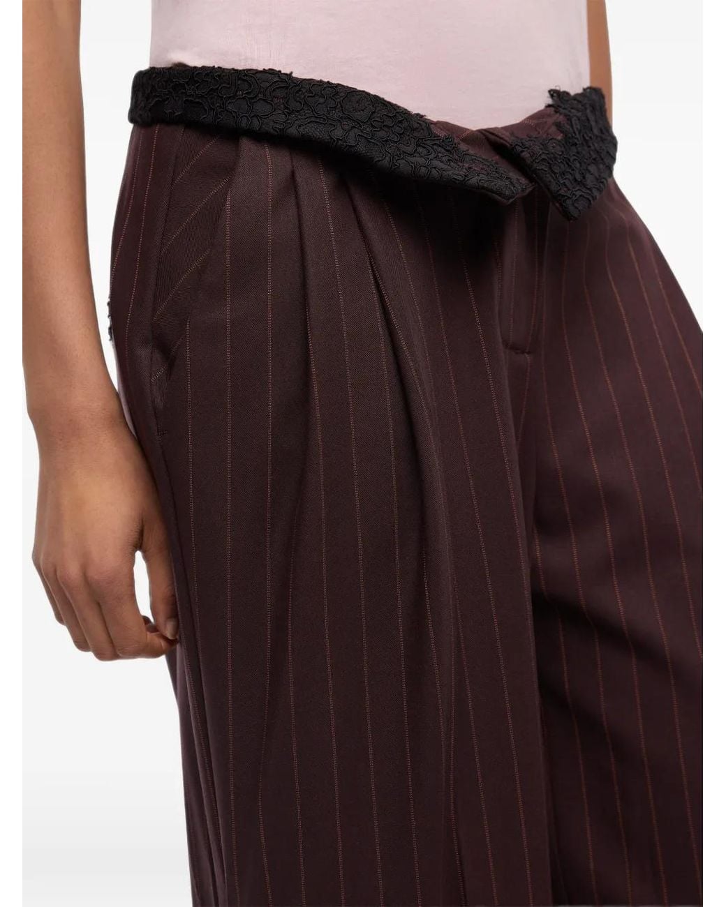 Pinko Purple Pantalon Bordé De Dentelle À Fines Rayures