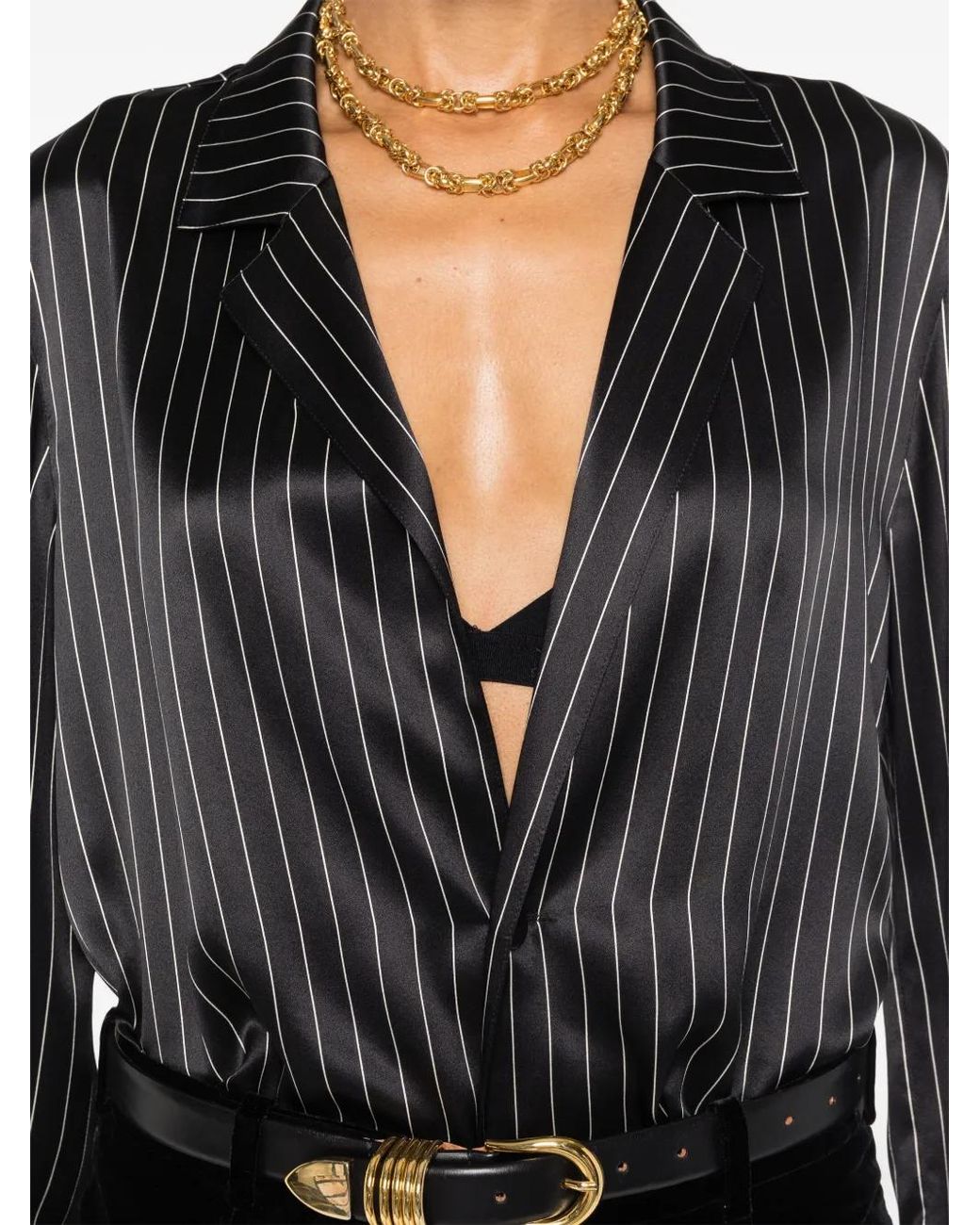 Saint Laurent Black Striped Silk Pajam Shirt