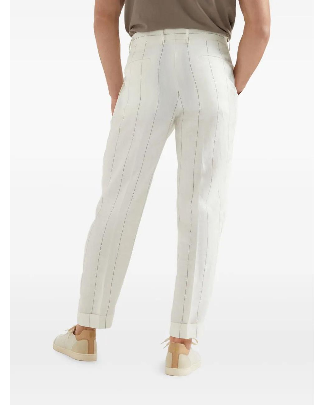 Brunello Cucinelli White Striped Trousers for men
