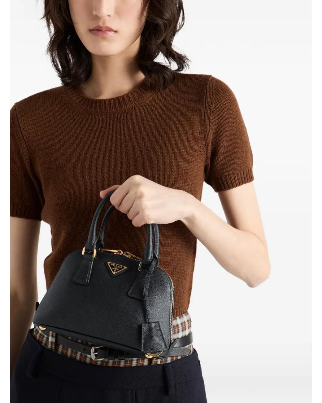 Prada Black Promenade Saffiano-Leather Mini Bag