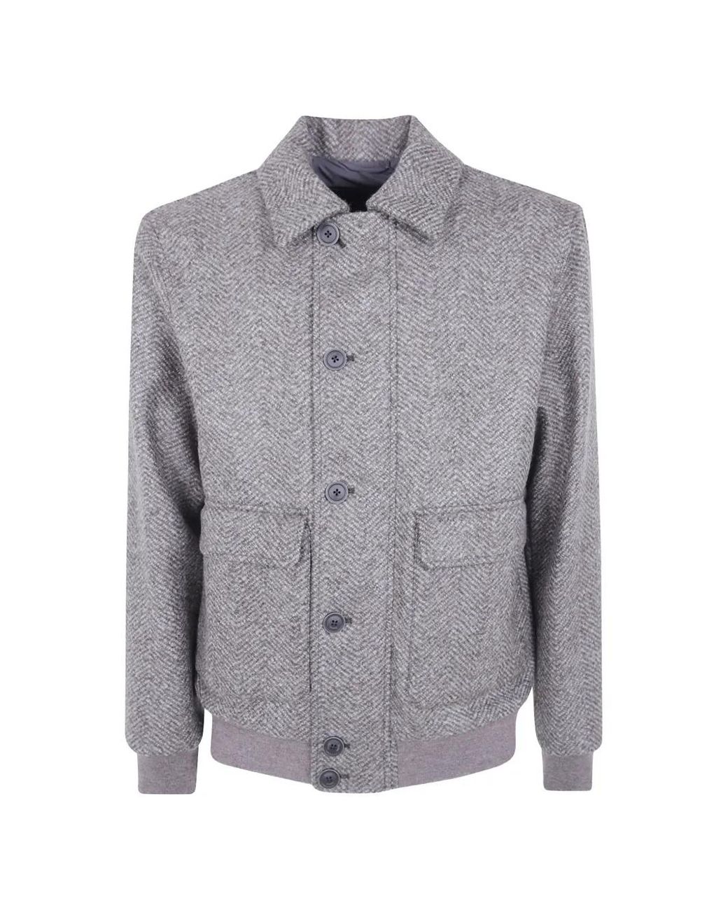 Herno Gray Herringbone-Pattern Wool Jacket for men