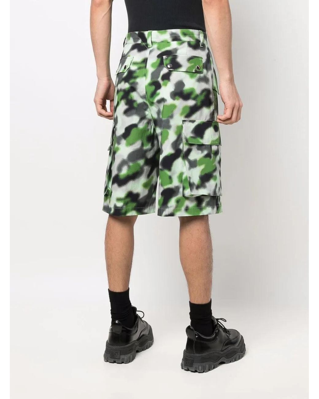 KENZO Green Camouflage Print Cargo Shorts for men