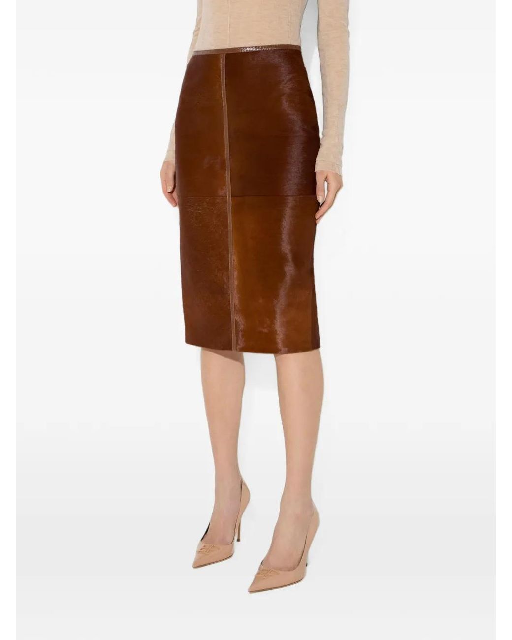 Elisabetta Franchi Brown Cowhide Skirt