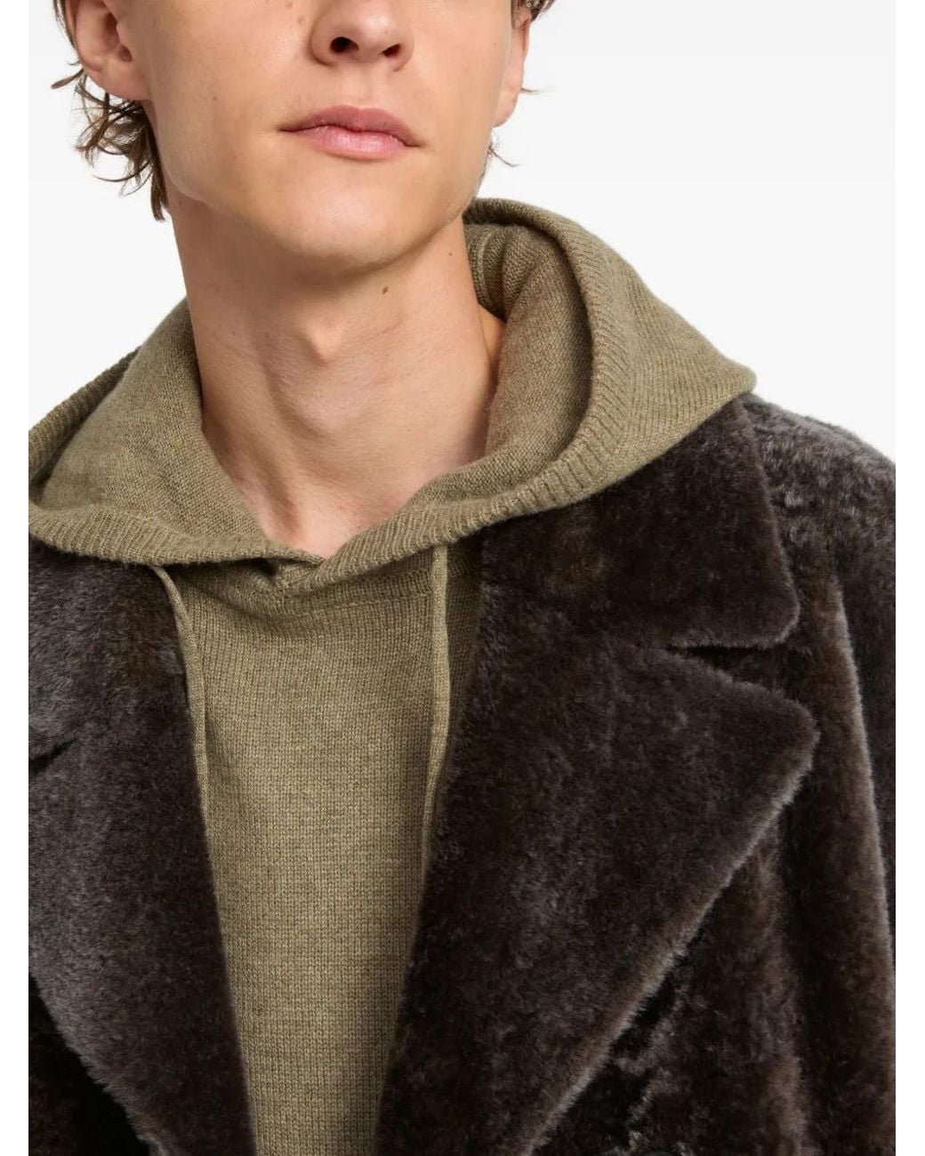 Yves Salomon Black Double-Breasted Shearling Coat for men