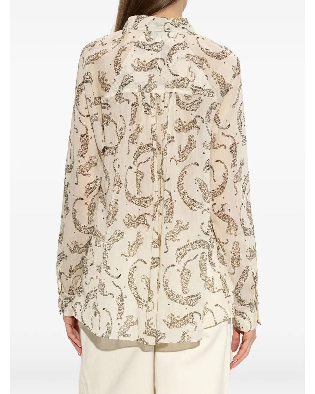 Forte_forte Natural Animal-Motif Tie-Neck Blouse