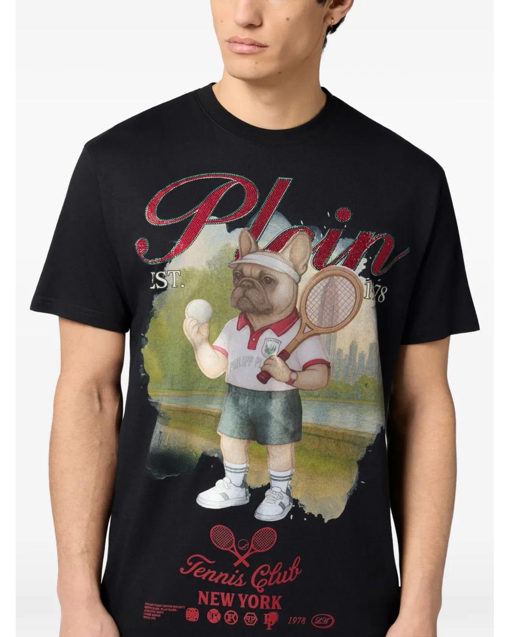 Philipp Plein Black Round-Neck Bulldog Graphic T-Shirt for men