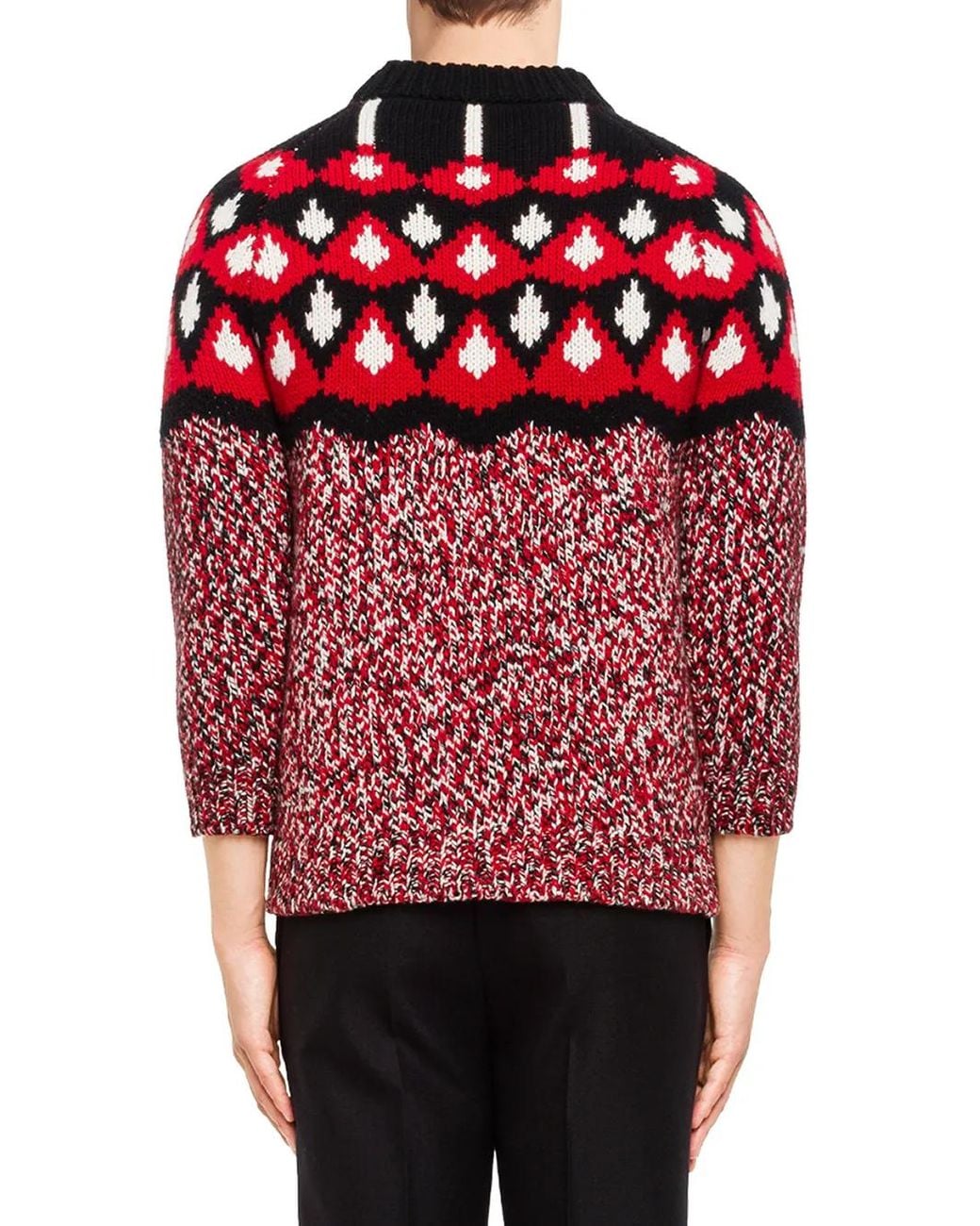 Prada Red Patterned Jacquard Knit Jumper for men