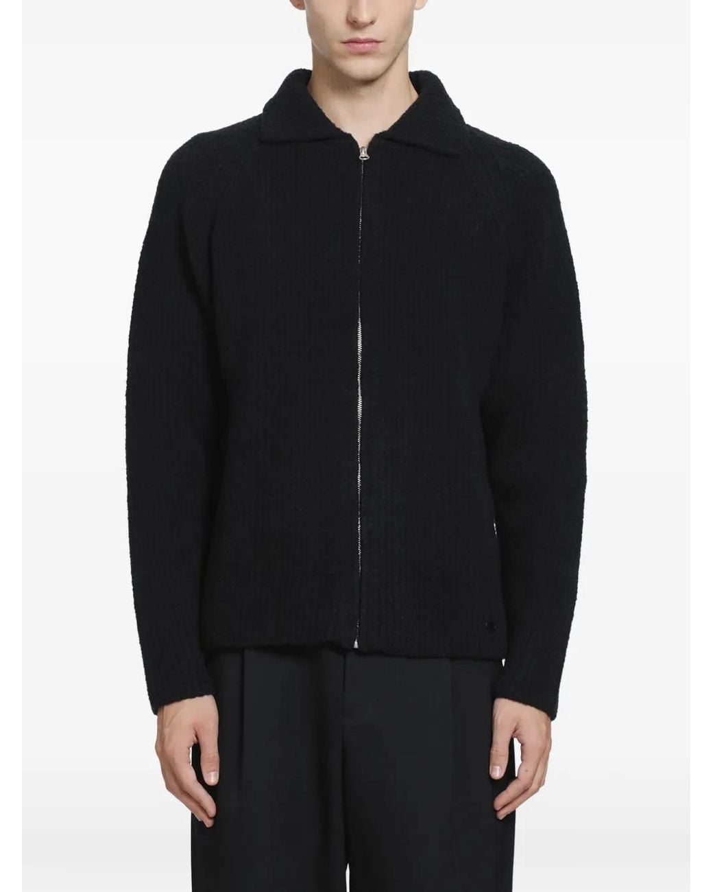 Massimo Osti Studio Black Cardigan Feutré À Fermeture Zippée for men