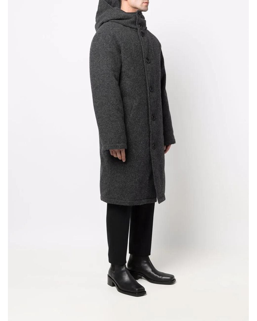 AMI Black Single-Breasted Wool Coat for men