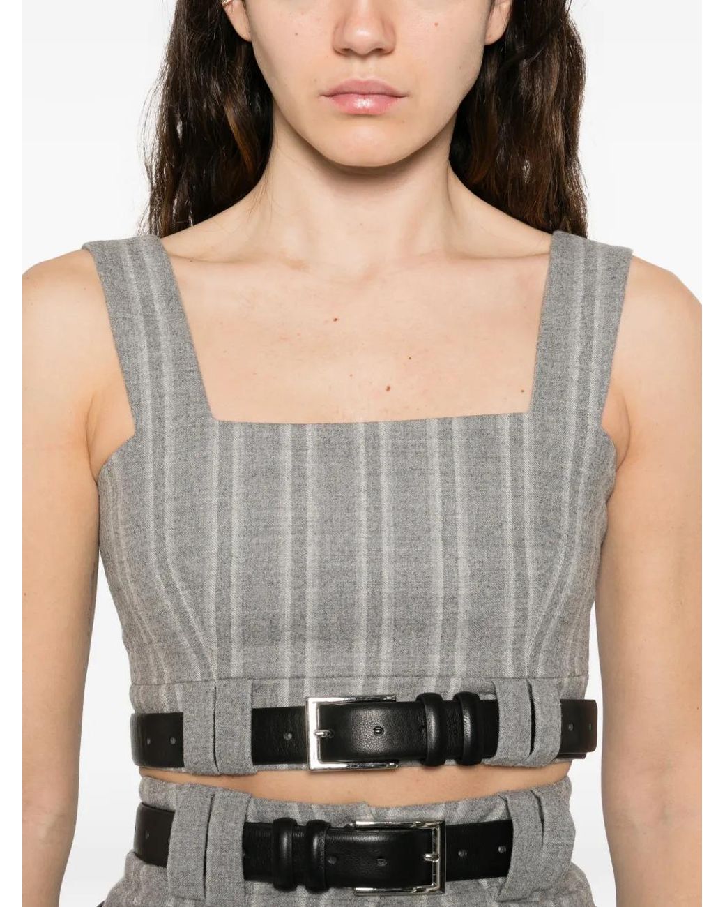 Vestiaire d'un Oiseau Libre Gray Striped Belted Top