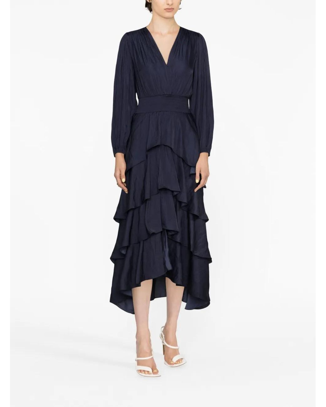 Maje Blue Ruffled Maxi Dress