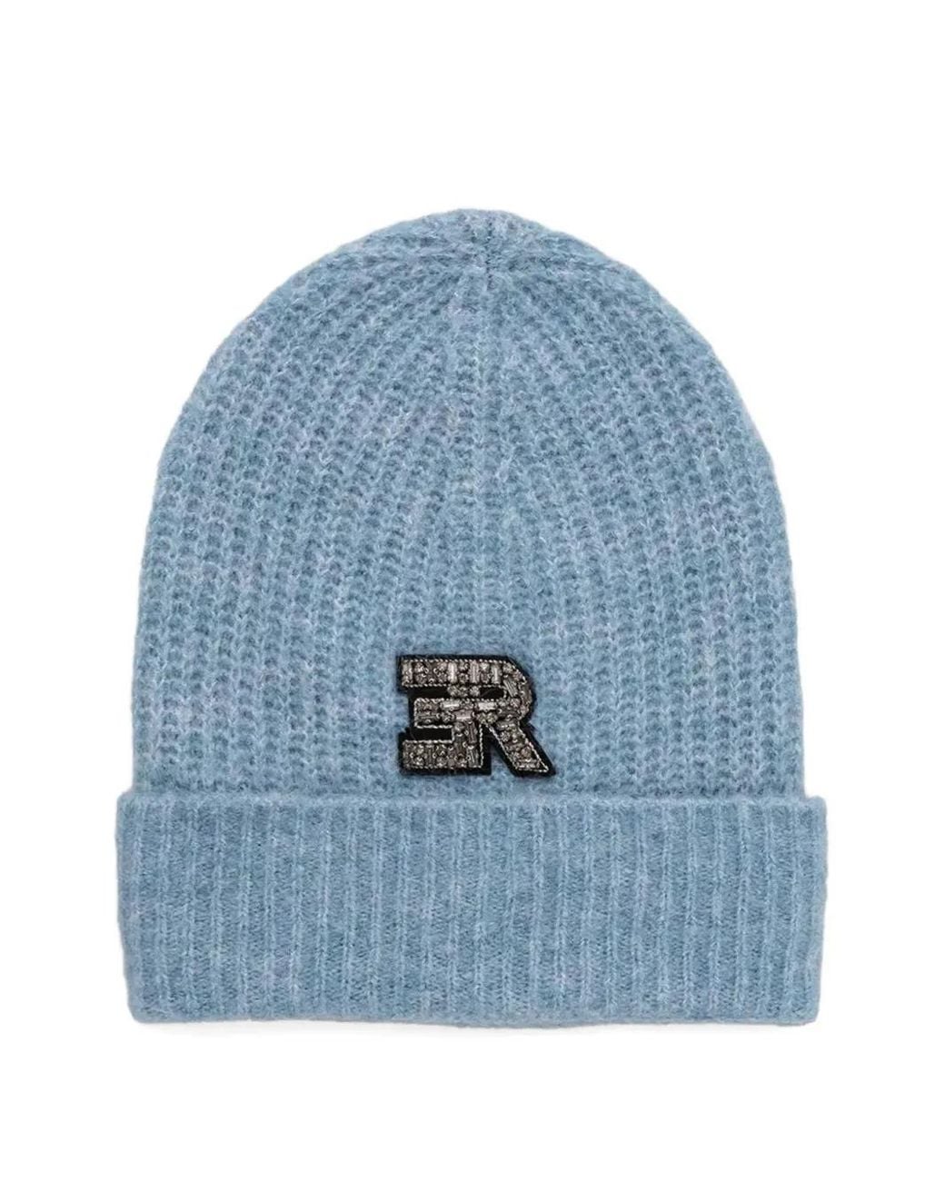 ERMANNO FIRENZE Blue Embellished Beanie Hat