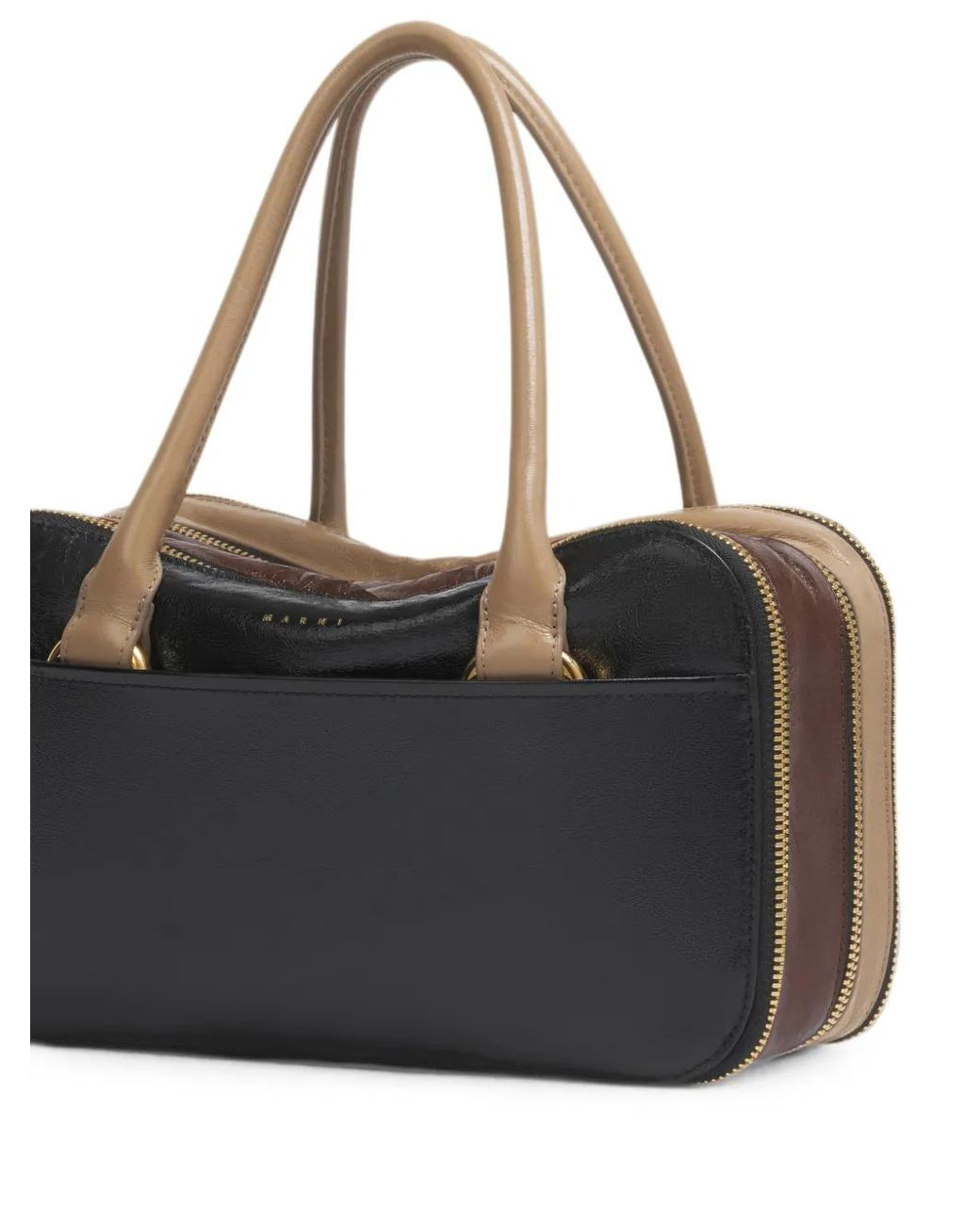 Marni Black Petit Sac Boxyne En Cuir, Marron Et Taupe