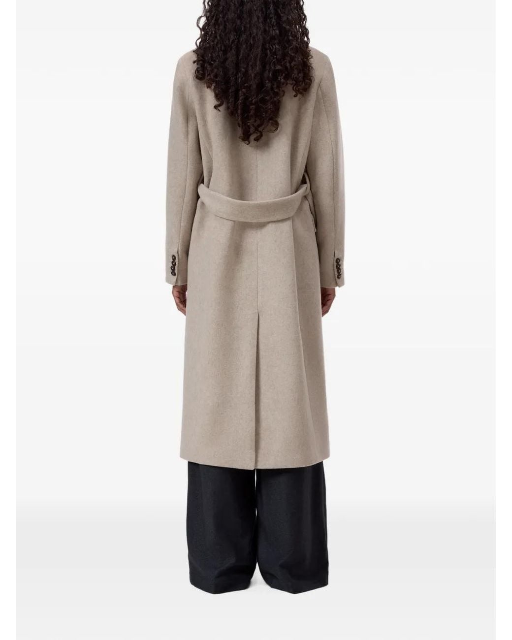 Closed Natural Belted Notch-Lapels Coat