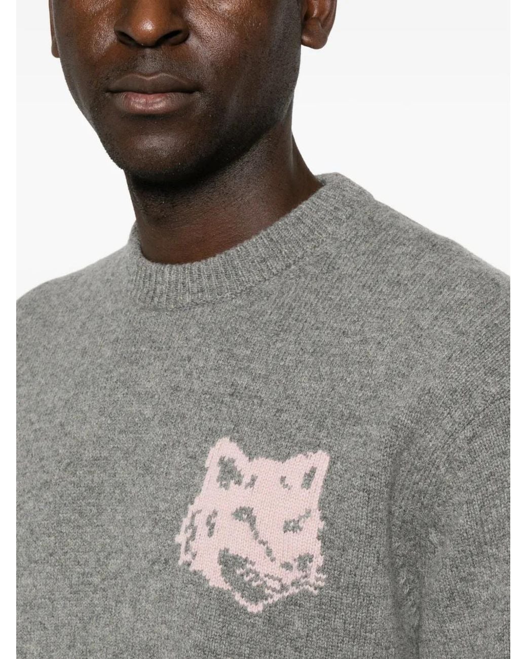 Maison Kitsuné Gray Fox Head Intarsia Sweater for men