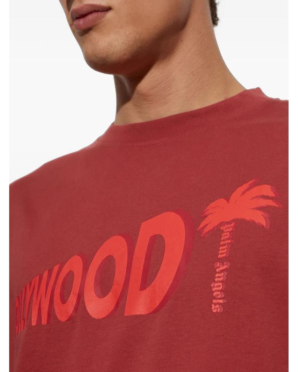 Palm Angels Red Sunset Blvd Palm Logo-Print T-Shirt for men