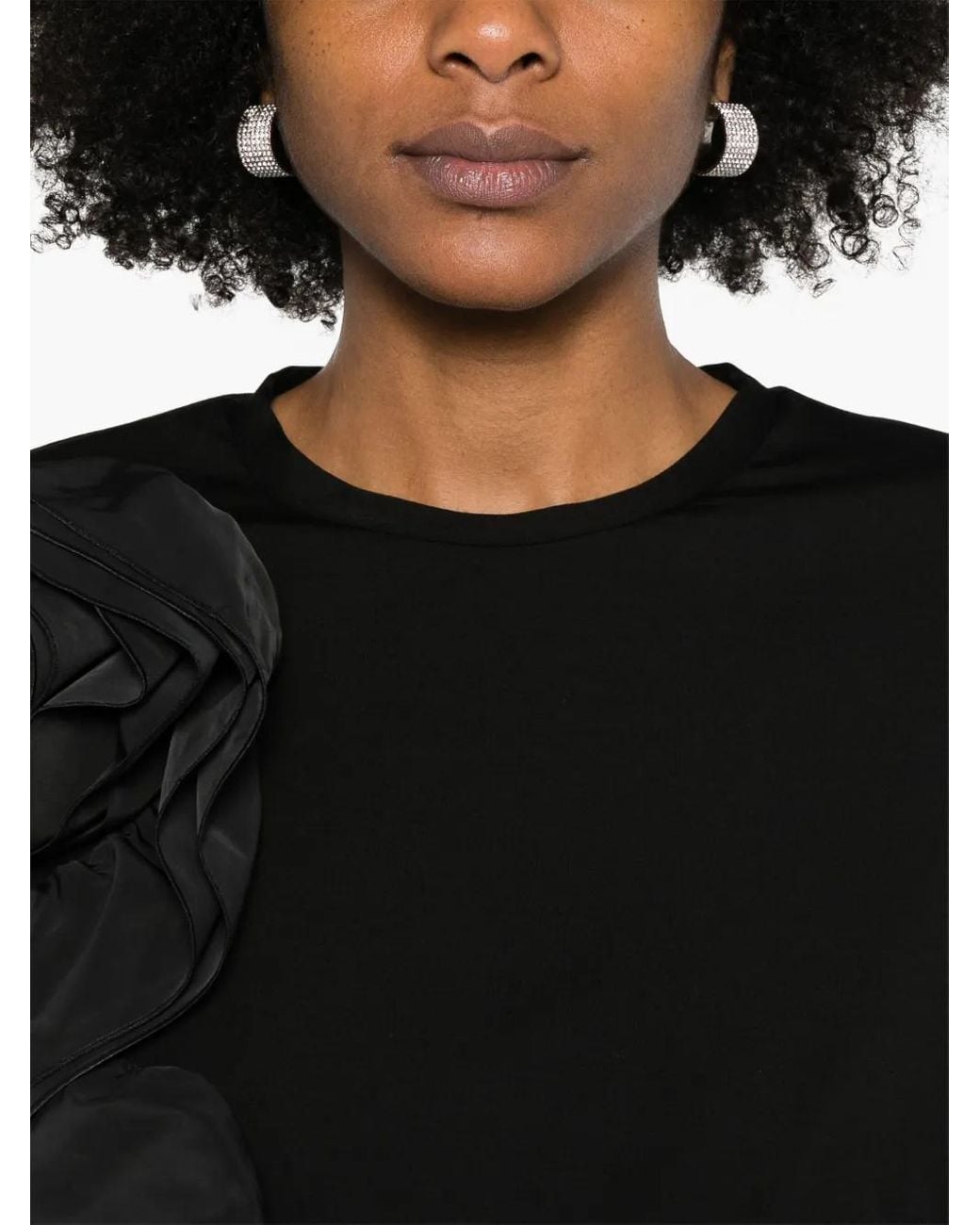 Nissa Black Floral-Appliqué T-Shirt