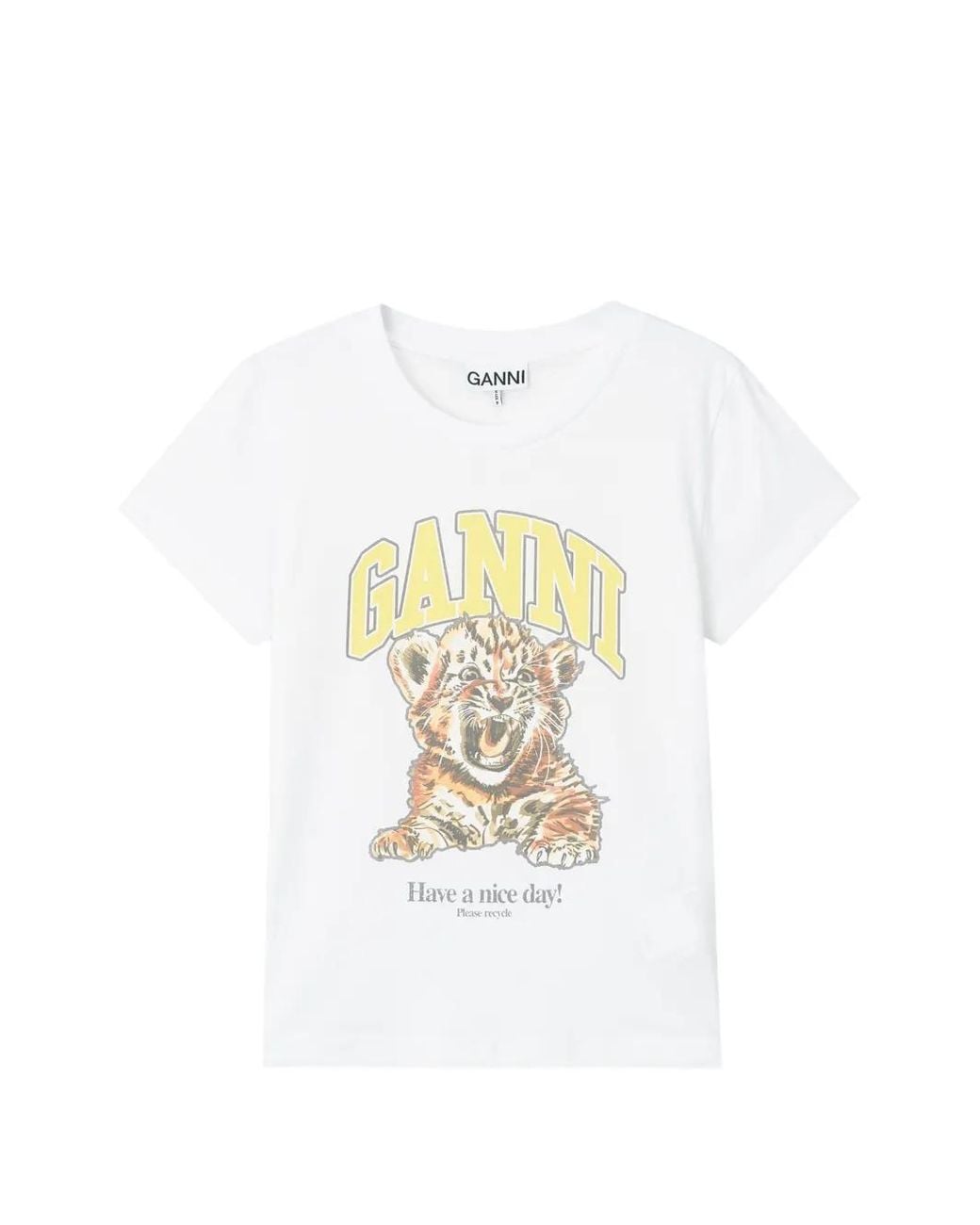 Ganni White Baby-Fit T-Shirt With Tiger