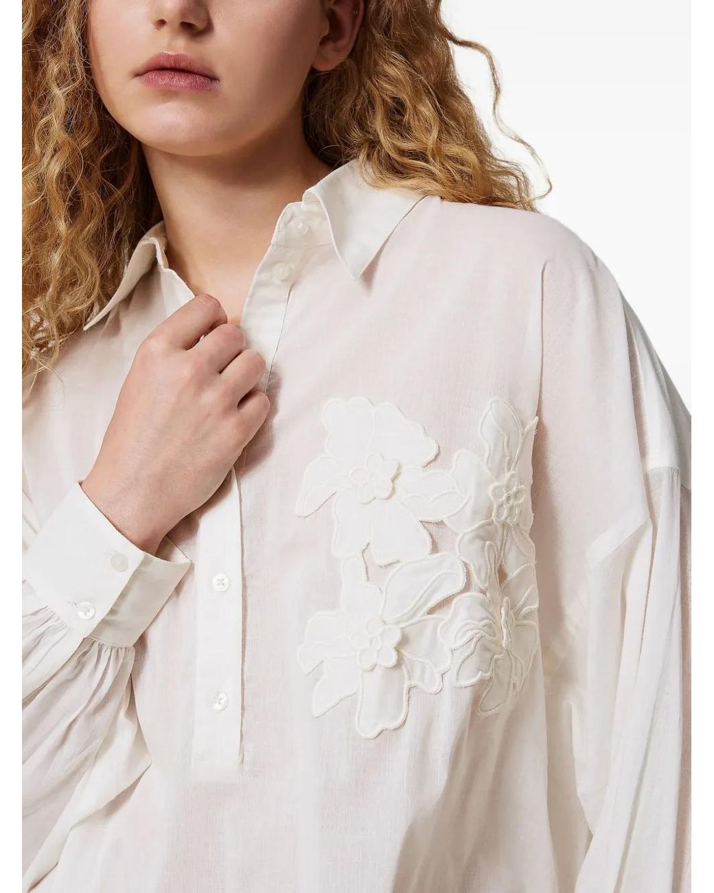 Twinset White Floral-Appliqué Shirt
