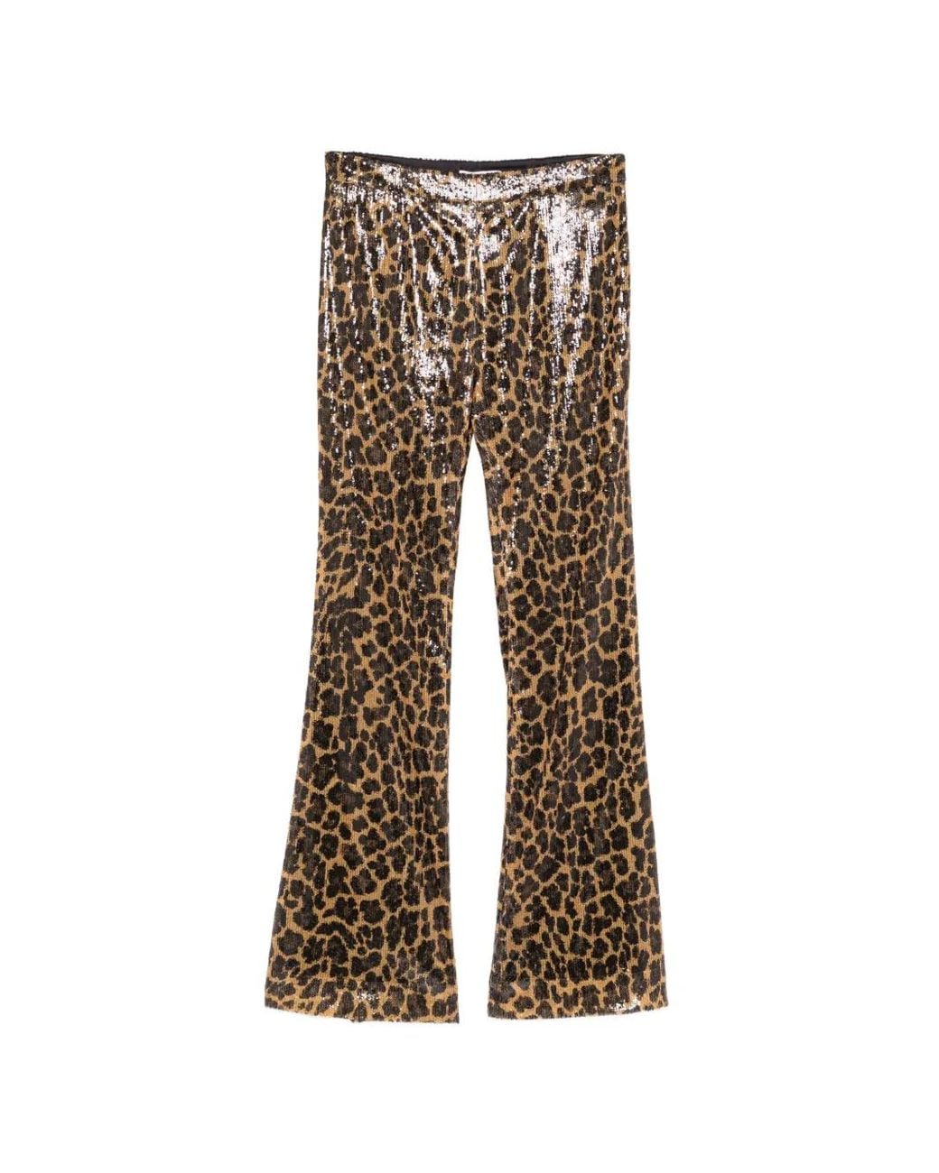 Pamella Roland Natural Pantalon Skinny Évasé À Imprimé Léopard Et Sequins