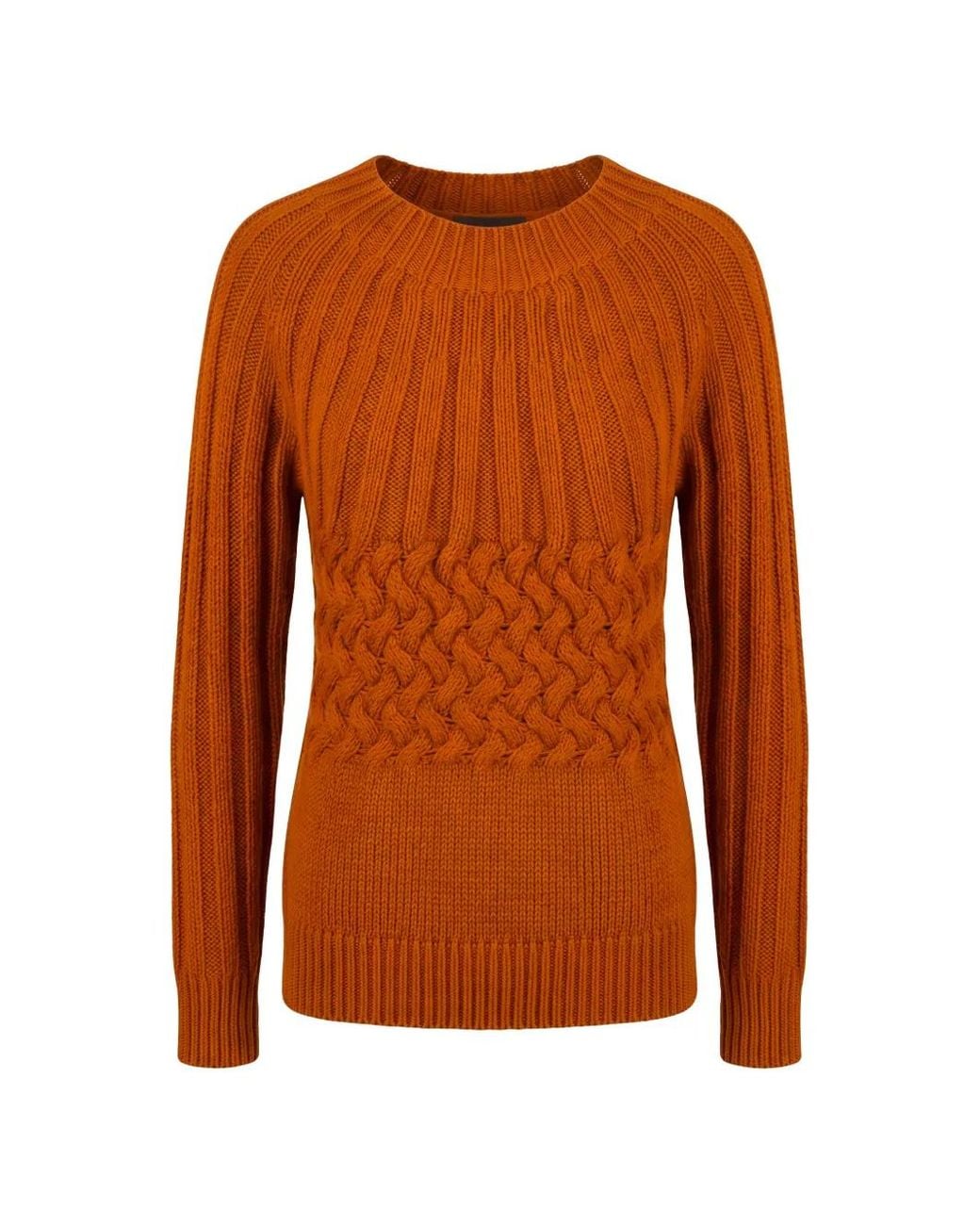 Moorer Brown Anetta Cable-Knit Ribbed-Trim Sweater