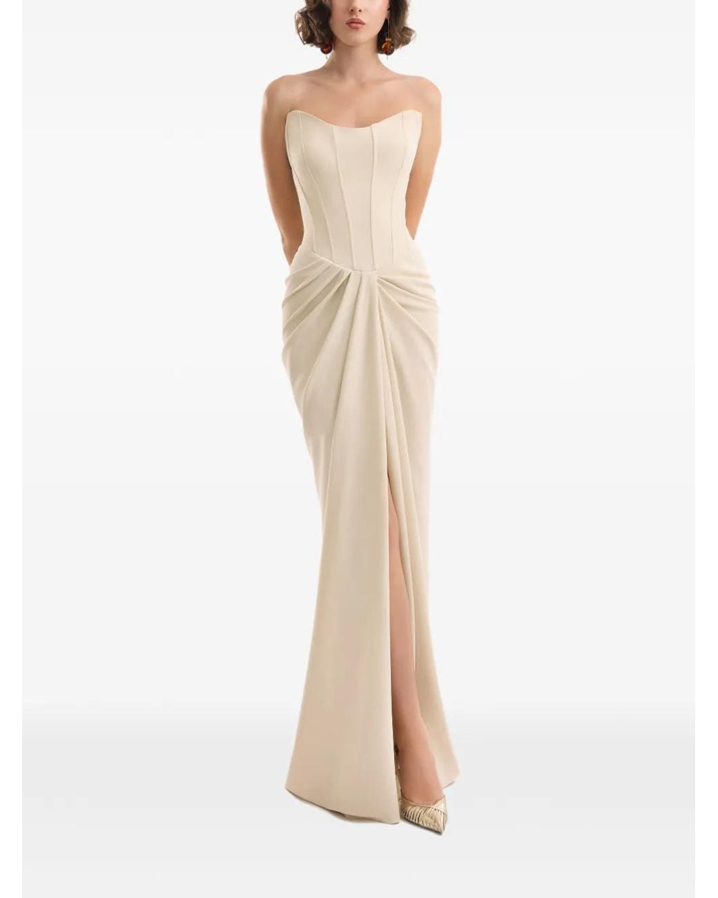 Gemy Maalouf White Strapless Corset Maxi Dress