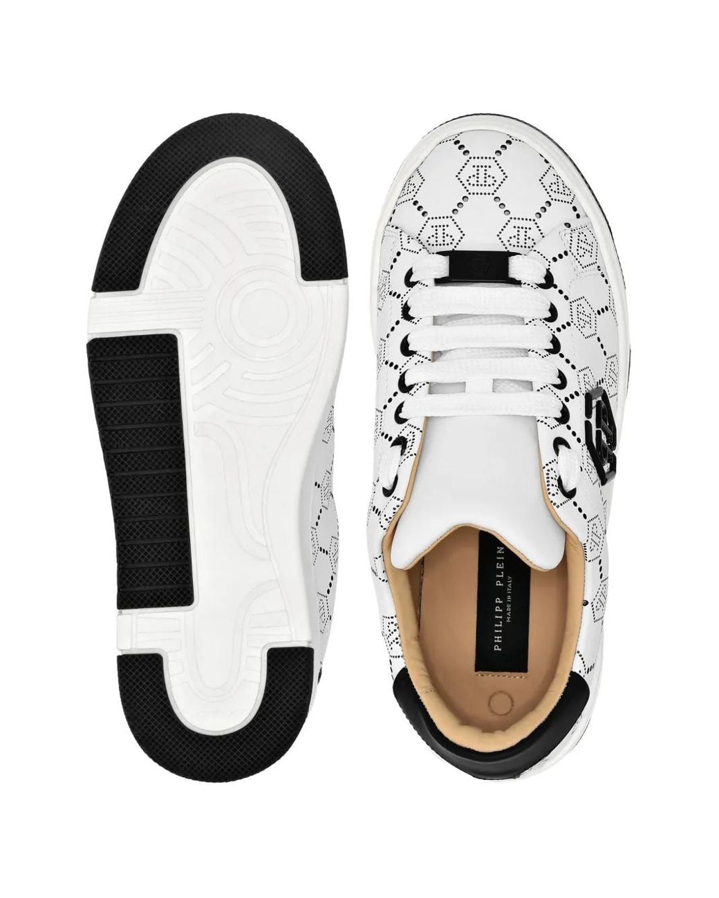 Philipp Plein White Monogram Leather Sneakers