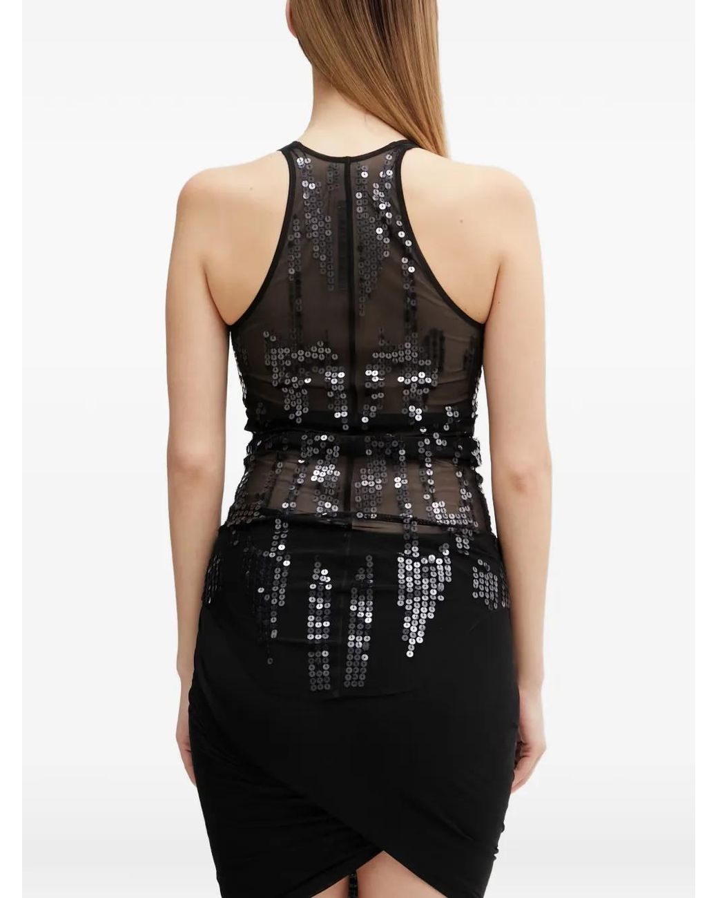 Rick Owens Black Sequin-Embellished Mesh Top