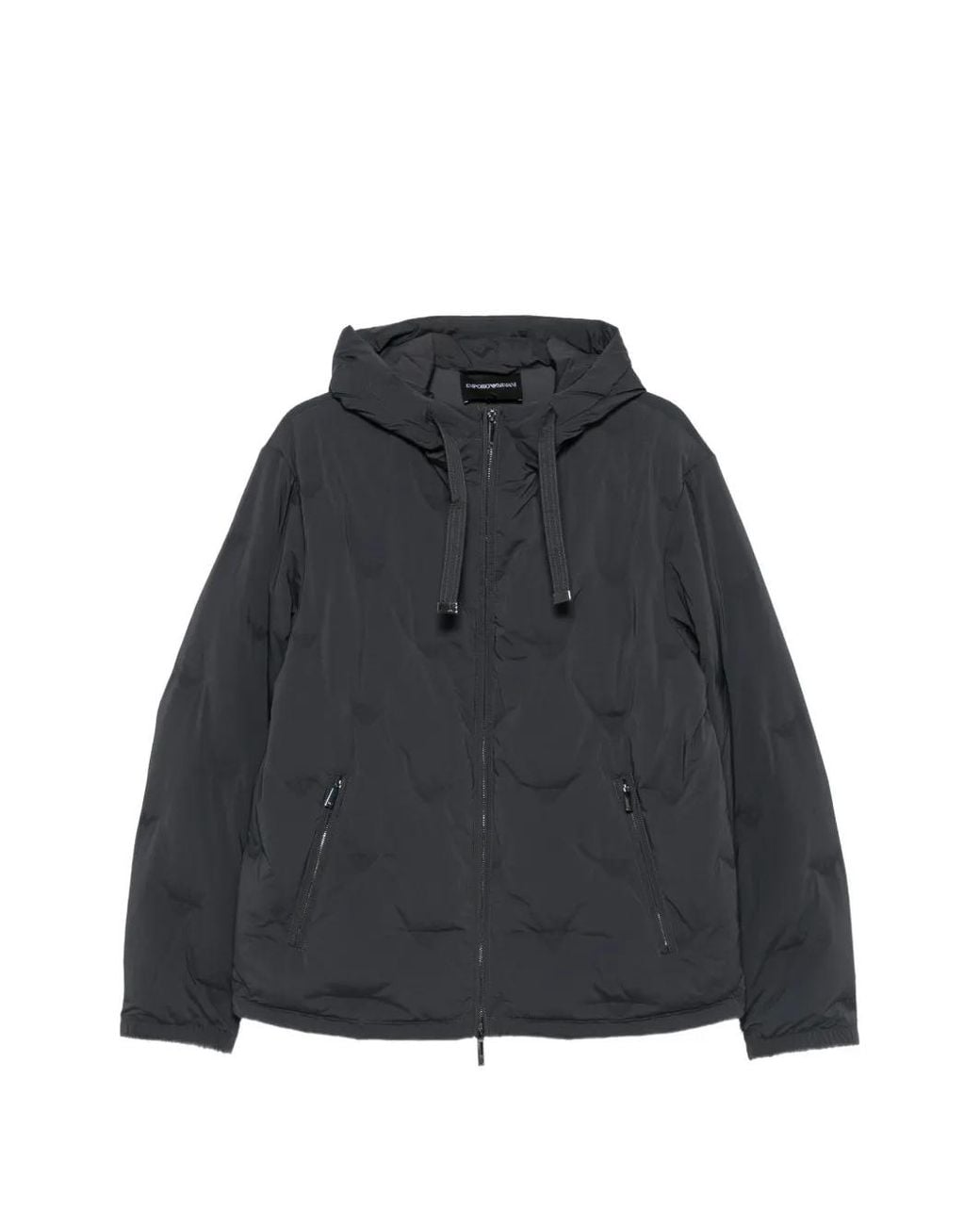Emporio Armani Black Logo-Quilted Hooded Jacket for men