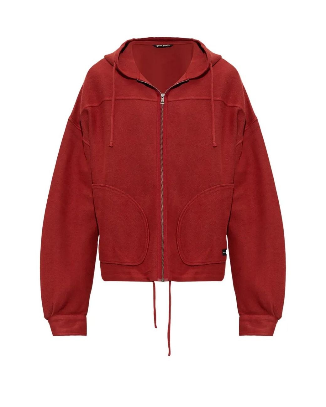 Palm Angels Red Palm Tree Zip Loose Hoodie for men