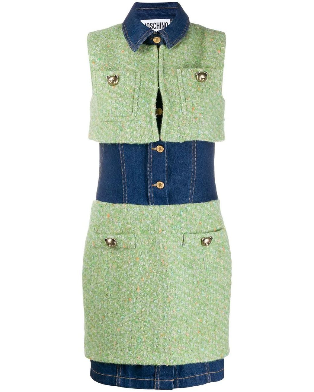Moschino Green Panelled Fitted Dress