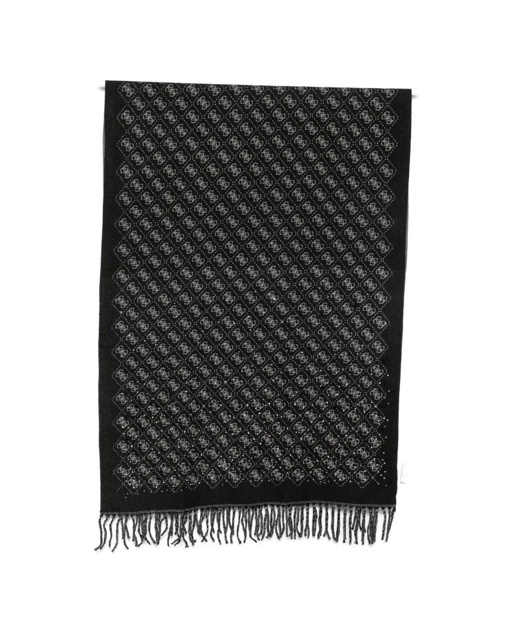 Guess Black Monogram-Print Rhinestone-Embellished Scarf