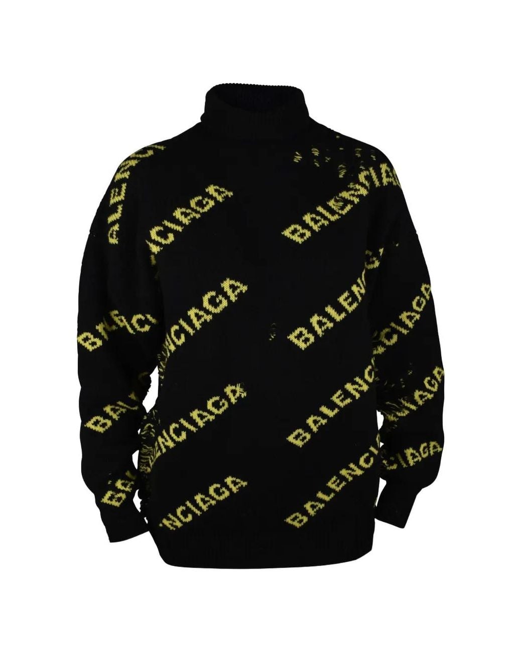 Balenciaga Black Pull Côtelé À Col Roulé Et Logo