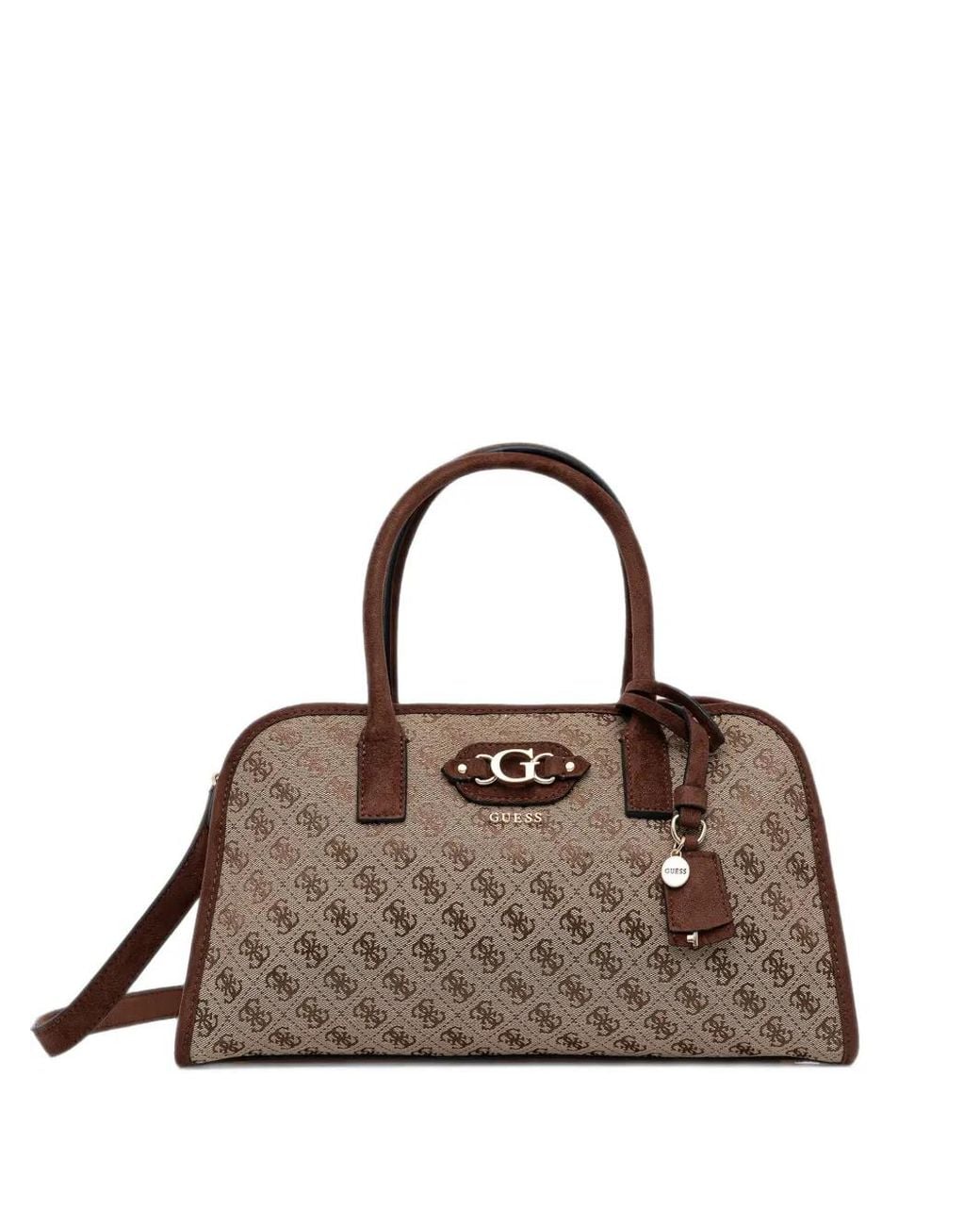 Guess Brown Samantha Monogram-Print Logo-Plaque Tote Bag