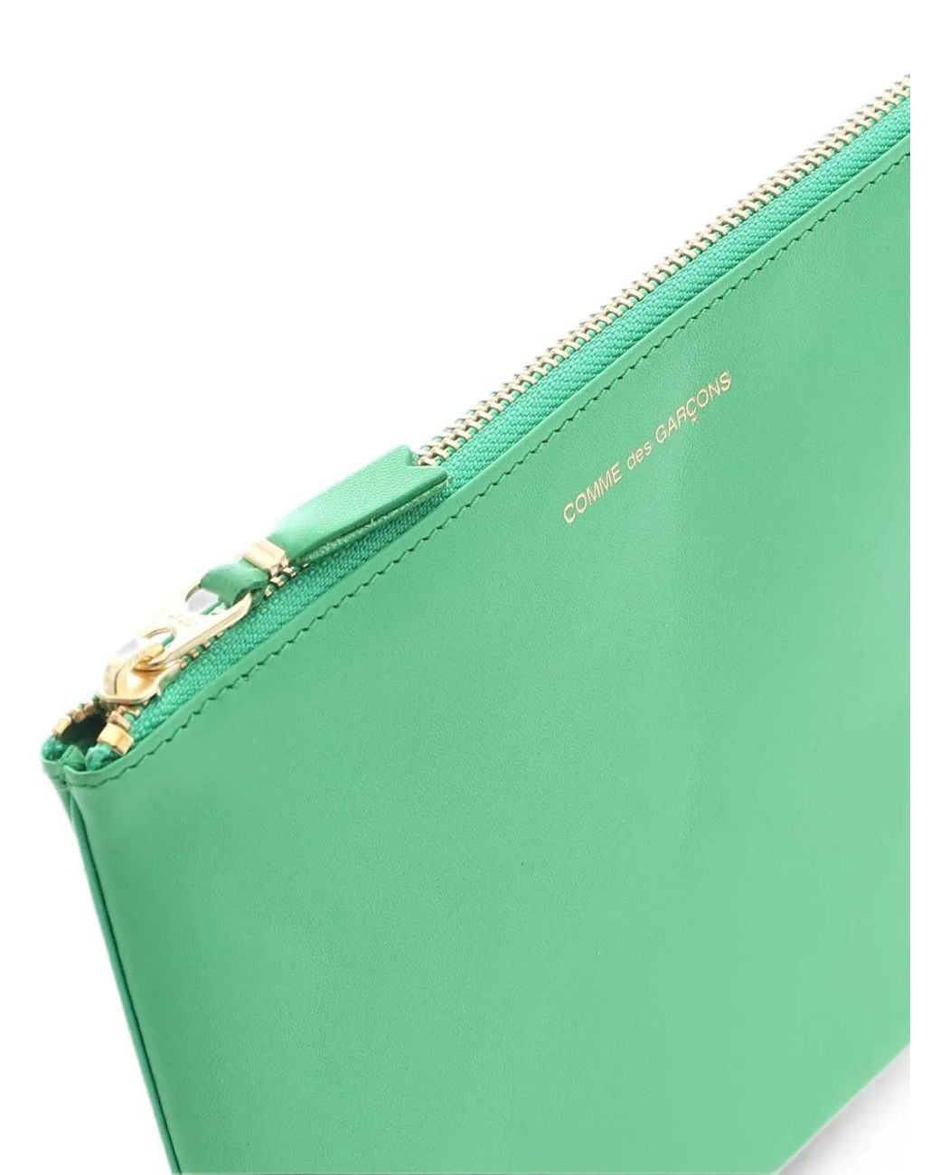 Comme des Garçons Green Logo-Print Leather Pouch