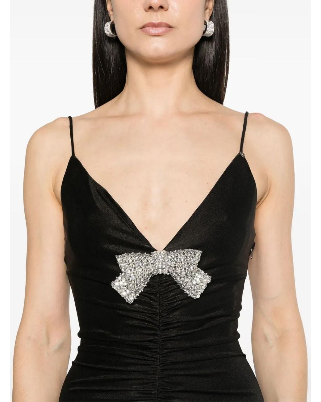 Nissa Black Bow-Detailed Maxi Dress