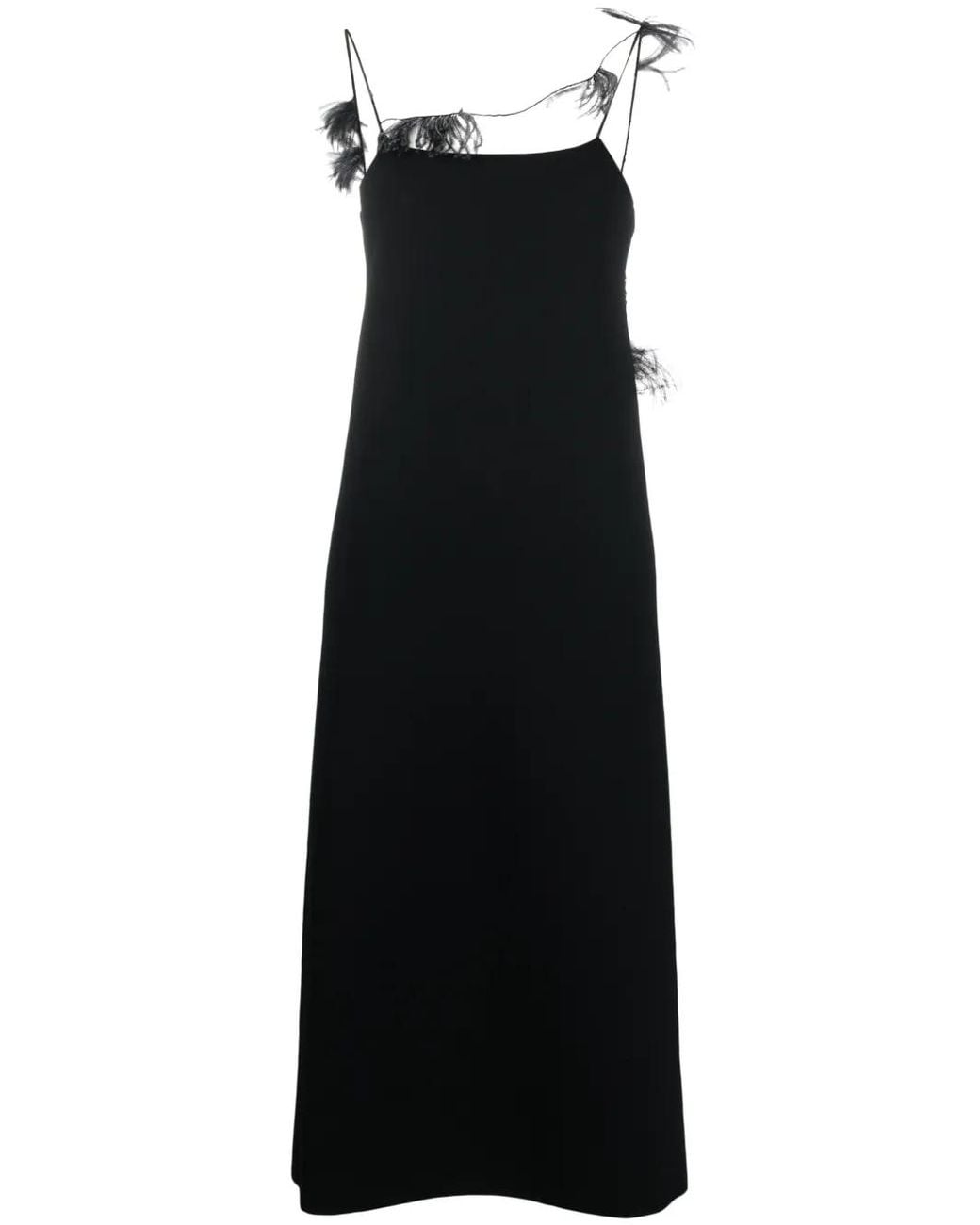Jil Sander Black Feather-Trim Slip Dress
