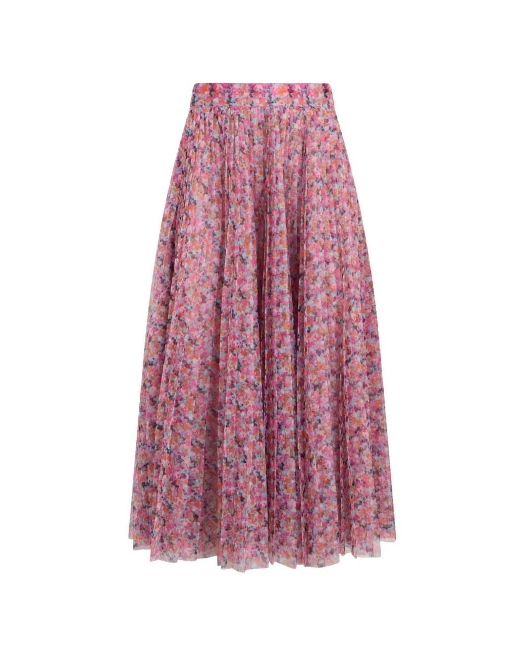 Philosophy Di Lorenzo Serafini Pink Floral-Print Pleated Midi Skirt