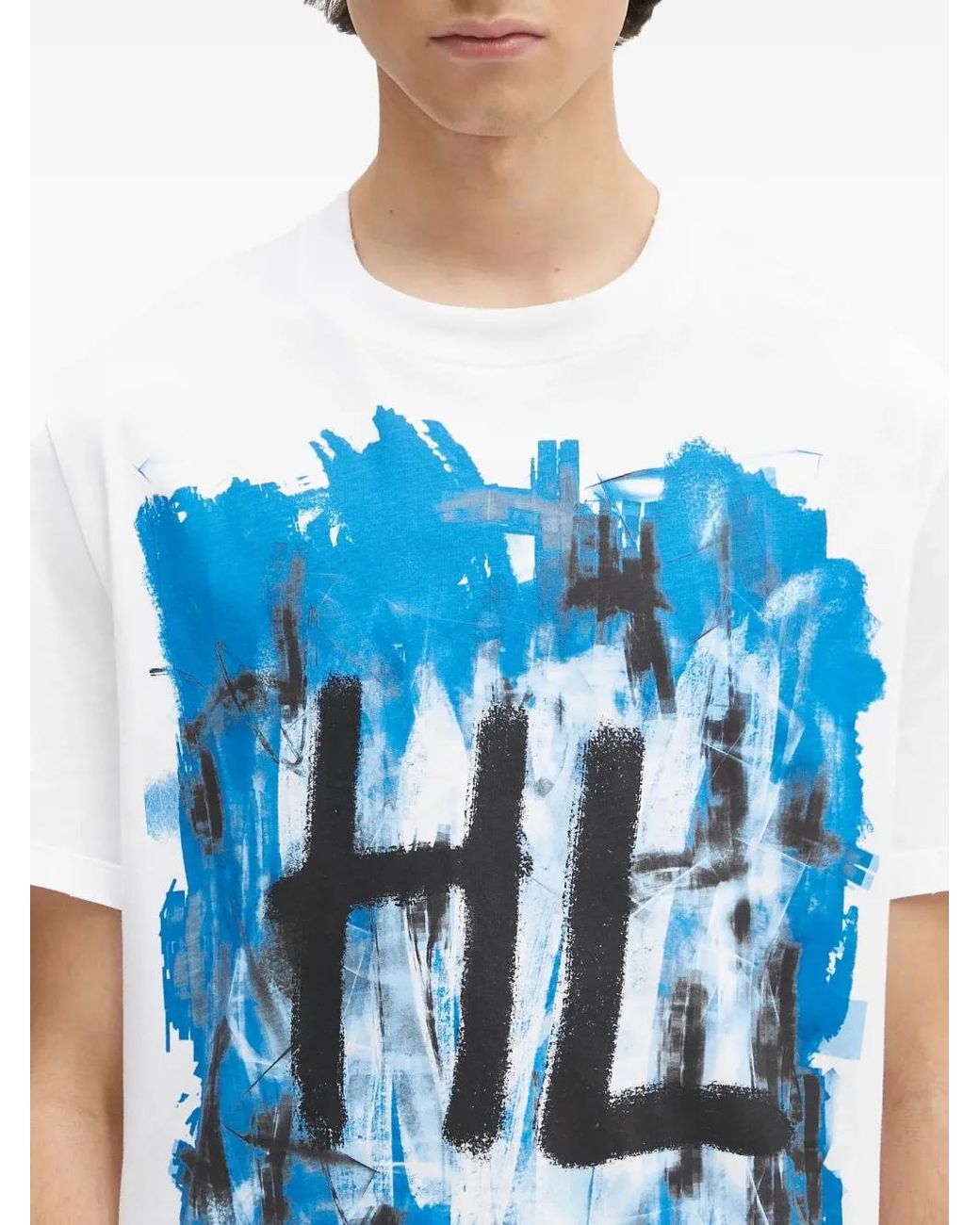 Helmut Lang Blue Logo-Print Cotton T-Shirt for men