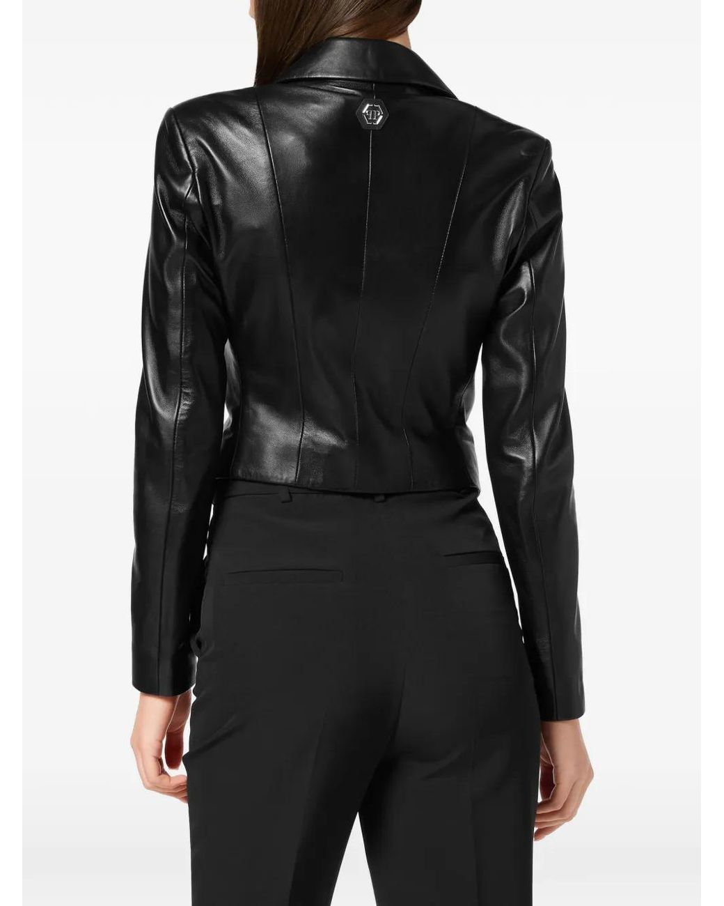 Philipp Plein Black 'Flame' Long Sleeve Vintage Leather Blazer
