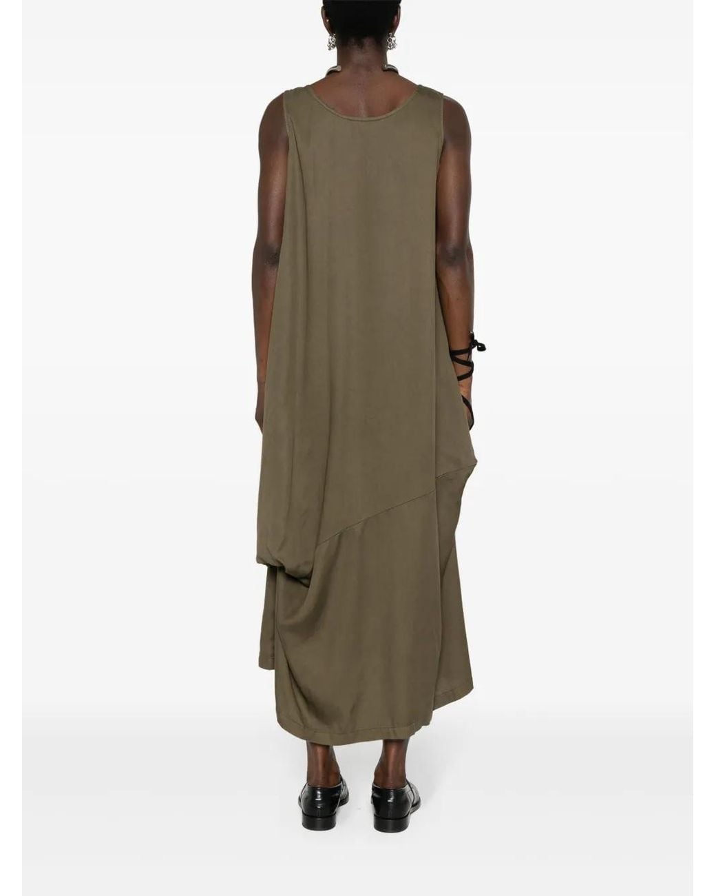 Yohji Yamamoto Green V-Neck Sleeveless Maxi Dress