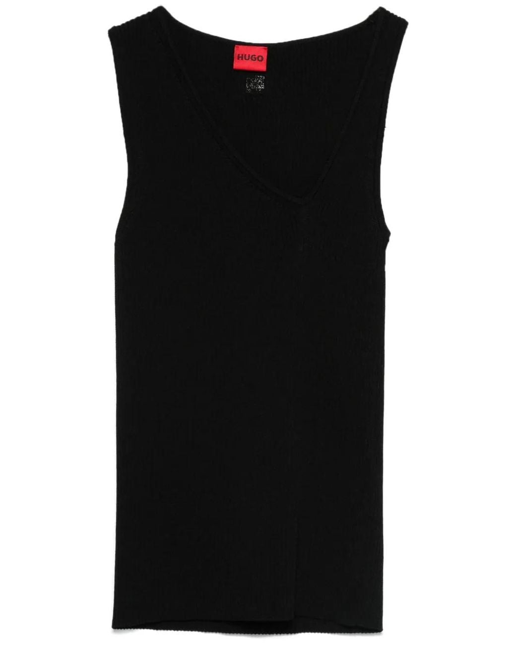 HUGO Black Sleeveless Asymmetric V-Neck Knitted Top