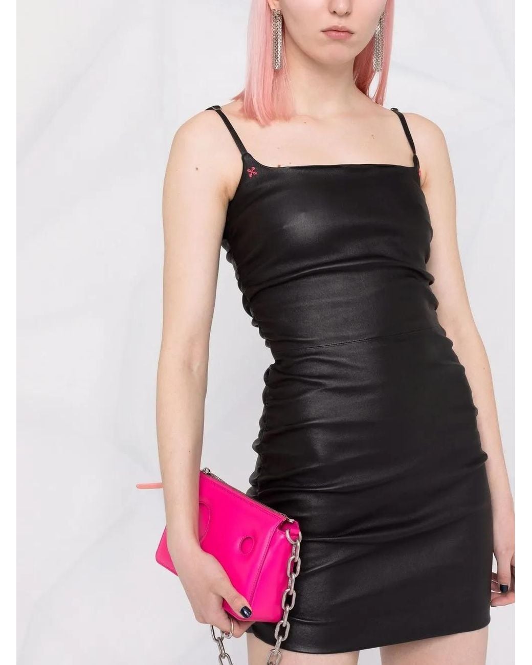 Off-White c/o Virgil Abloh Black Side Zip Detail Stretch Leather Mini Dress