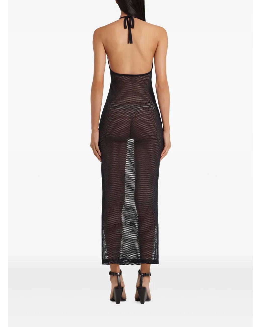 Courreges Kleedjes ,Zwart ,Katoen Holistic Mesh Long Dress in het Black