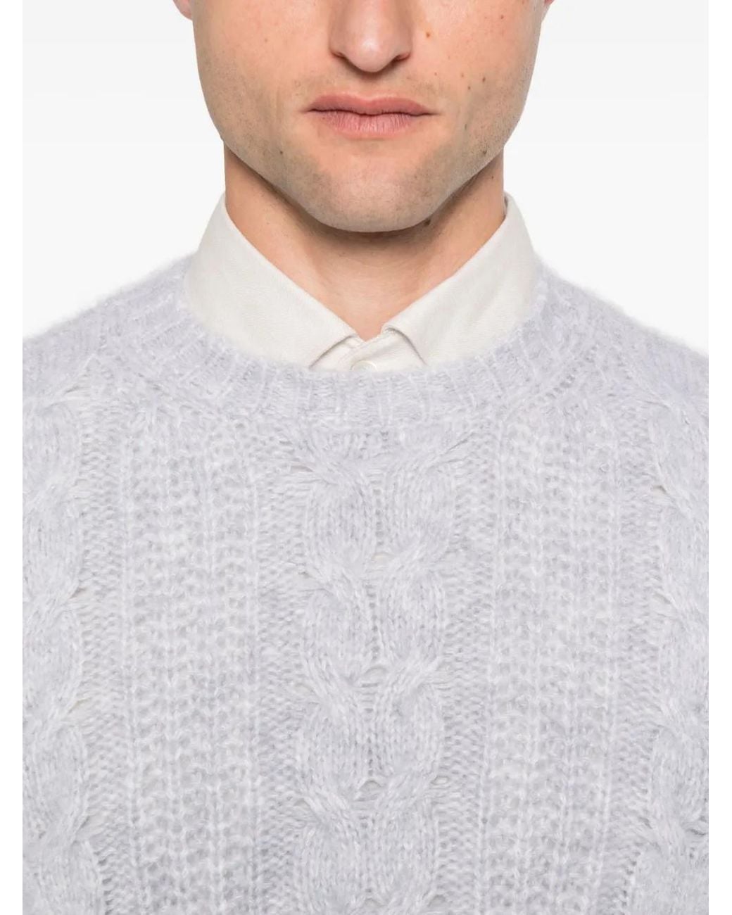 Eleventy White Cable-Knit Crew-Neck Sweater for men
