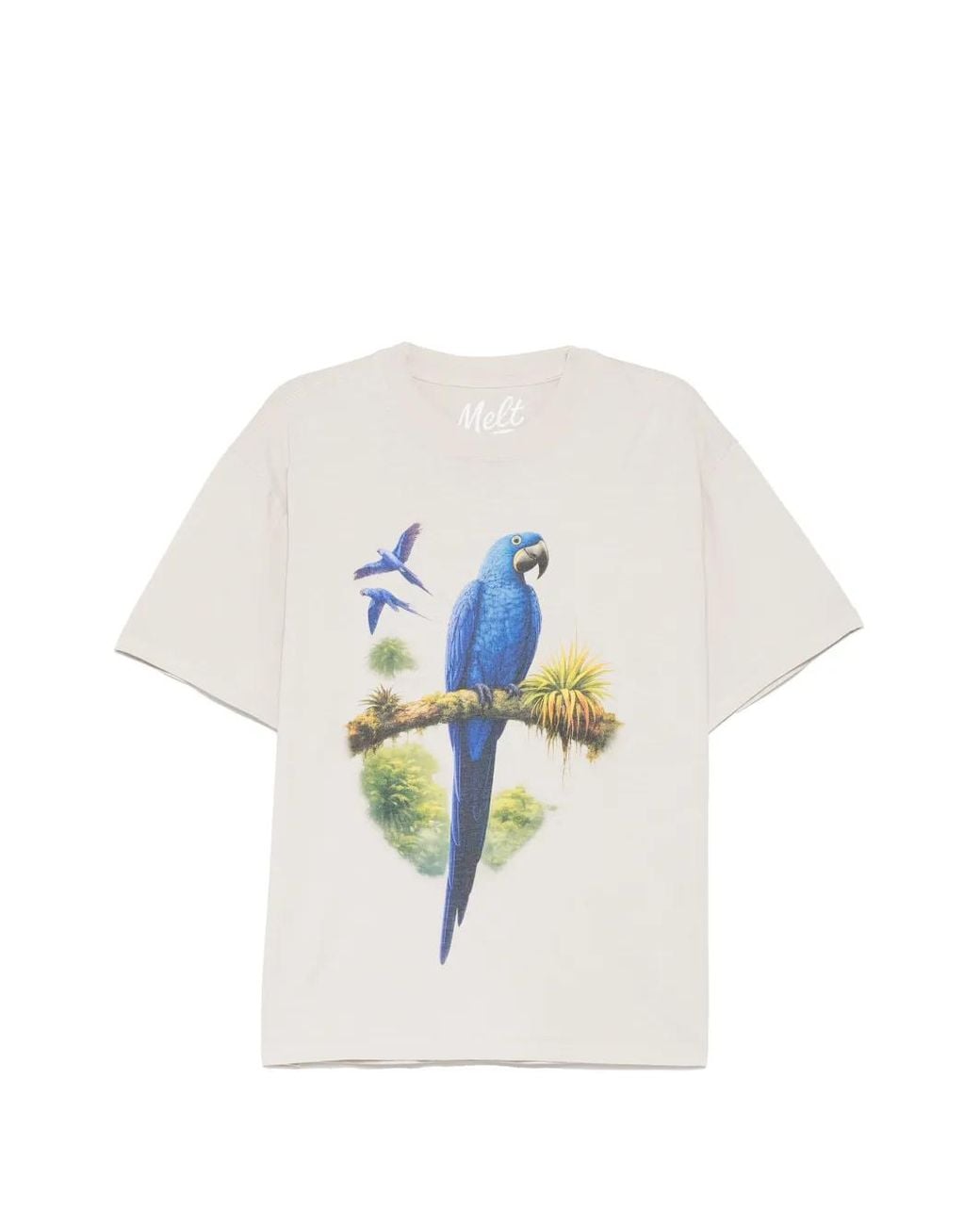 Melt White Parrot-Printed T-Shirt for men