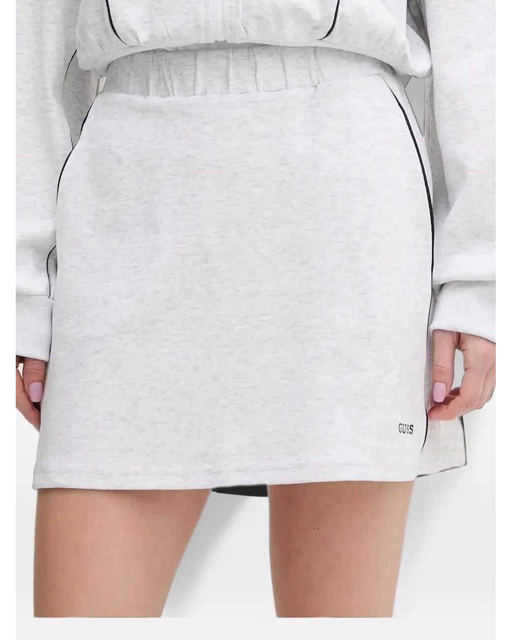 Guess Gray Logo-Embroidered Piped Mini Skirt