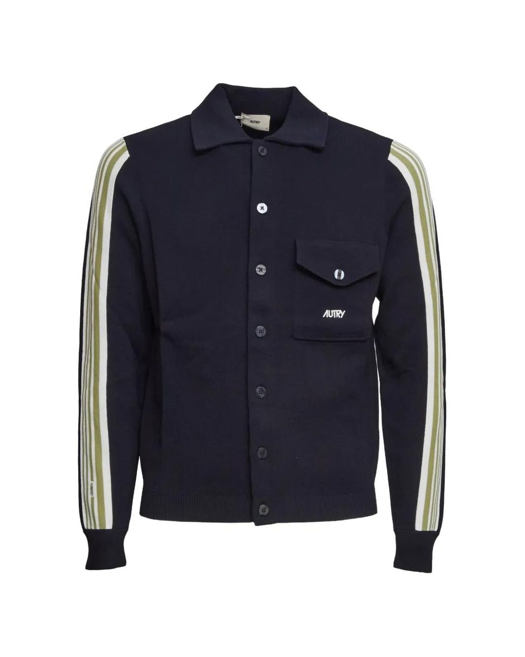 Autry Blue Stripe-Detail Knit Shirt Jacket for men